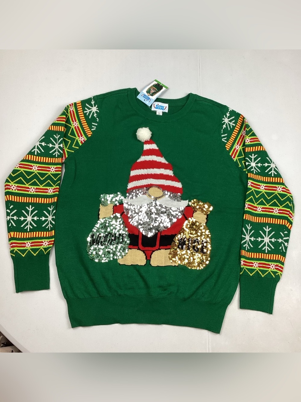 Rockin Around Christmas Sweater Sequin Gnome Women’s Large NEW!